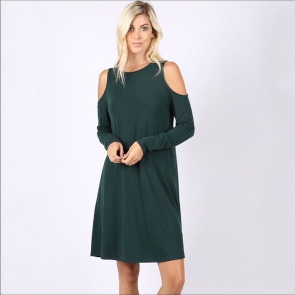 Navy Long Sleeve Cold Shoulder Dress - Picture 7 of 7